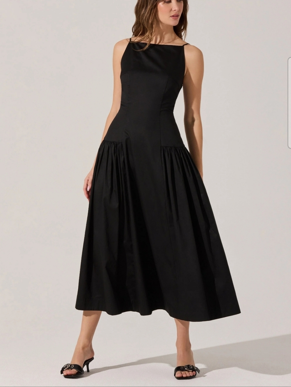 ASTR The Label High Square Neck Midi Dress Black Cotton ADR102634 Minimalist L